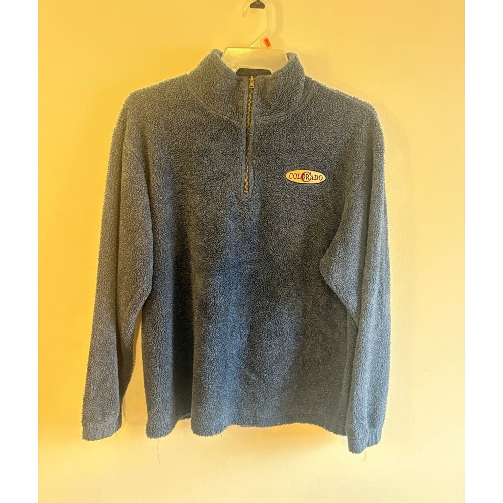 Time Square Sportswear Men’s L Blue 1/4 Zip Mock Neck Fleece Logo Sweatshirt